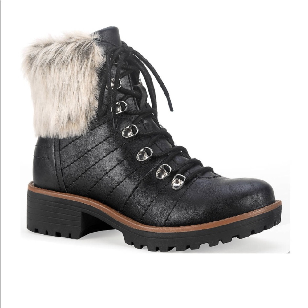 New - Faux Fur Combat Boots